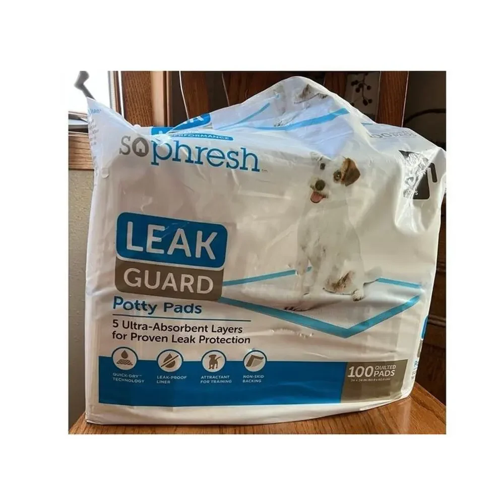 So phresh Potty Pads, holds 3 cups, 5 layer protection, 90+ pads in bag.